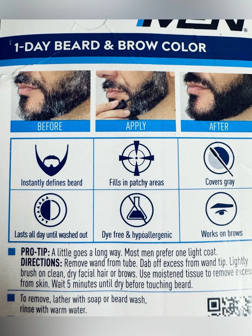 Just For Men 1-Day Beard and Brow Color Coverup Filler Light Brown NWT